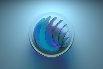 Poster - 3d abstract figure made of glass. Center frame composition. Refraction glass material. Twisted shape...