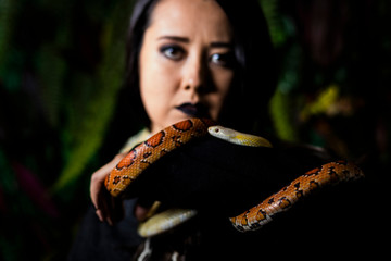 Wall Mural - Japanese model in rehearsal with snake in the photo studio