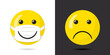 © Drug Naroda - Happy Smiling Face Protected with Mask Having Wide Smile over It and Sad Unprotected Face Coronavirus Pandemy Devoted Concept - Yellow on Black and White Background - Mixed Graphic Design
