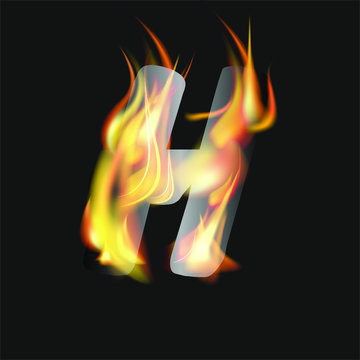 letter H fire or shades of horror, burning letters, Latin fonts from fire, collection of fonts, fire for creative business logos and GAME
