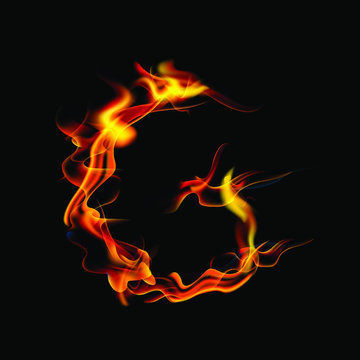letter G fire or shades of horror, burning letters, Latin fonts from fire, collection of fonts, fire for creative business logos and GAME