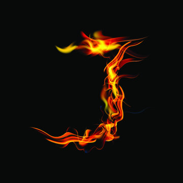 letter J fire or shades of horror, burning letters, Latin fonts from fire, collection of fonts, fire for creative business logos and GAME