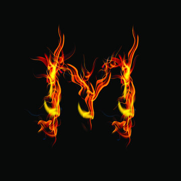 letter M fire or shades of horror, burning letters, Latin fonts from fire, collection of fonts, fire for creative business logos and GAME