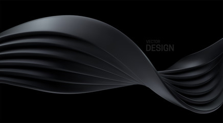 Poster - Abstract wave isolated on black background. Vector 3d illustration. Plastic flowing ribbons. Black flowing shape. Smooth streaming object. Minimal decoration element for design