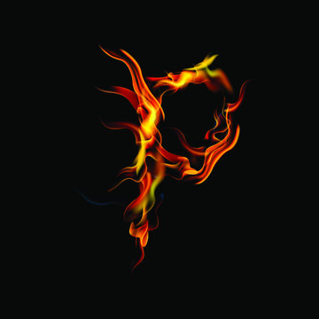 letter P  fire or shades of horror, burning letters, Latin fonts from fire, collection of fonts, fire for creative business logos and GAME