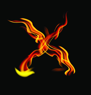 letter X fire or shades of horror, burning letters, Latin fonts from fire, collection of fonts, fire for creative business logos and GAME