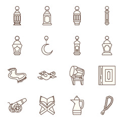 Wall Mural - Ramadan line style icon set vector design