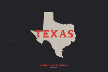 Retro map of Texas, USA. Texas state border. Vintage vector illustration isolated on a dark background.