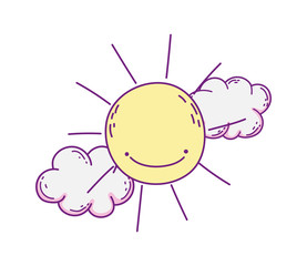 Poster - Kawaii sun cartoon with clouds vector design