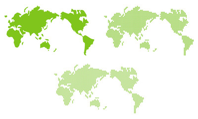  簡易世界地図　四角ドット・丸ドット