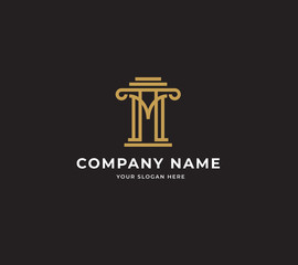 initial M attorney law pillar logo design template