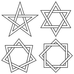 Poster - Set of stars with interlaced sides, vector knot stars for logo or tattoo