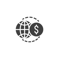 Global finance vector icon. filled flat sign for mobile concept and web design. World money transfer glyph icon. Symbol, logo illustration. Vector graphics