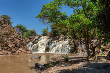 Wall Mural - beautiful waterfall in Awash National Park. Waterfalls in Awash wildlife reserve in south of Ethiopia. Wilderness scene, Africa