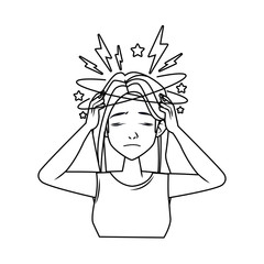 Poster - woman with headache stress symptom character