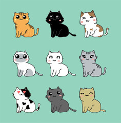  cute cats cartoon set vector