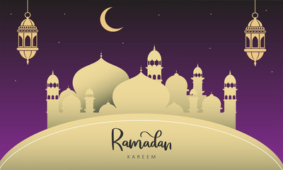 Wall Mural - Ramadan Kareem Greeting Card Illustration, ramadan kareem cartoon vector Wishing for Islamic festival for banner, poster, background, flyer,illustration, brochure and sale background