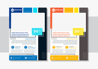 Poster - Square Brochure design. Orange corporate business rectangle template brochure, report, catalog, magazine. Brochure vertical layout modern memphis abstract background. space for photo.