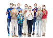 © Syda Productions - health, quarantine and pandemic concept - group of people wearing protective medical masks for protection from virus applauding
