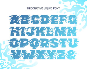 Fototapete - Liquid water style alphabet wet with splashing blue background