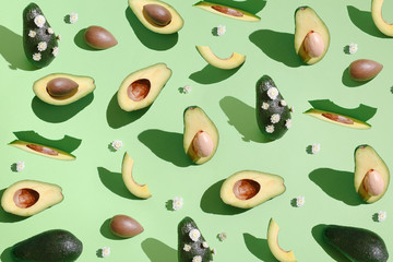 Modern avocado pattern on a green background.