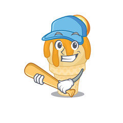 Canvas Print - Picture of orange ice cream cartoon character playing baseball