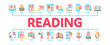 © PikePicture - Reading Library Book Minimal Infographic Web Banner Vector. Reading And Learning, Smartphone And Computer Education E-book, Shelf With Literature Illustrations