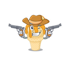 Poster - Cute handsome cowboy of orange ice cream cartoon character with guns