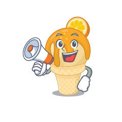 Wall Mural - Cartoon character of orange ice cream having a megaphone