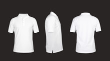 Polo Tshirt Template, Front View, Sideways, Behind On The Grey Background
