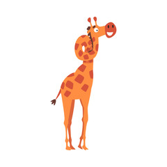 Canvas Print - Cute Giraffe with a Curved Neck, Funny Crazy African Animal Cartoon Character Vector Illustration