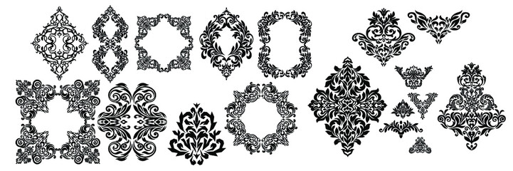 Wall Mural - Damask wallpaper.  vector background. Black and white texture. Floral ornament