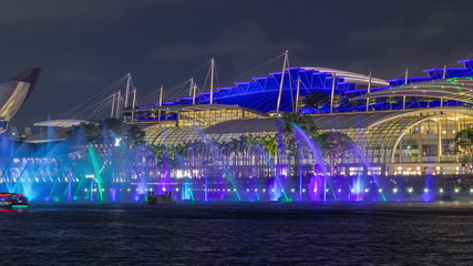 Wall Mural - Beautiful laser and musical fountain show at the Marina Bay Sands waterfront in Singapore night timelapse