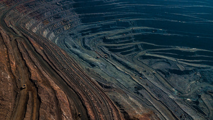 Wall Mural - Aerial view of the Iron ore mining, Panorama of an open-cast mine extracting