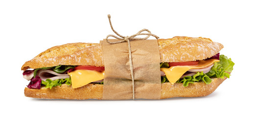 Wall Mural - sandwich with ham on white background