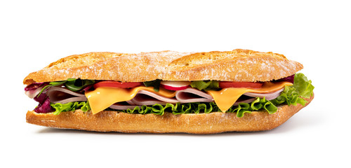 Wall Mural - sandwich with ham on white background