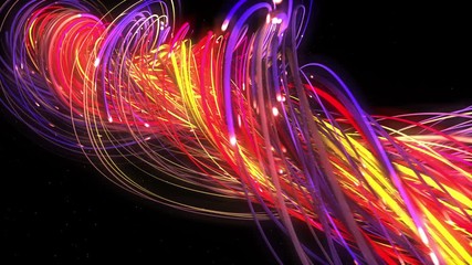 Poster - digital neon multicolor strings lines twisting and flowing. geometric abstract background