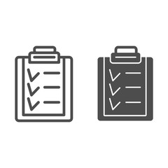 Poster - Clipboard with checklist form line and glyph icon. Medical plan and order checkboard symbol, outline style pictogram on white background. Medicine sign for mobile concept, web design. Vector graphics.
