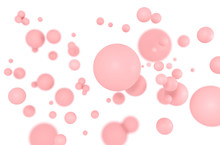 Abstract Colorful Balls. Pink Candies Fly In Zero Gravity. Chaotic Scatter Confetti, Gum Spheres. Festive Party Wallpaper. 3d Render Creative Background. Makeup Powder Cosmetics For Face In Ball Form
