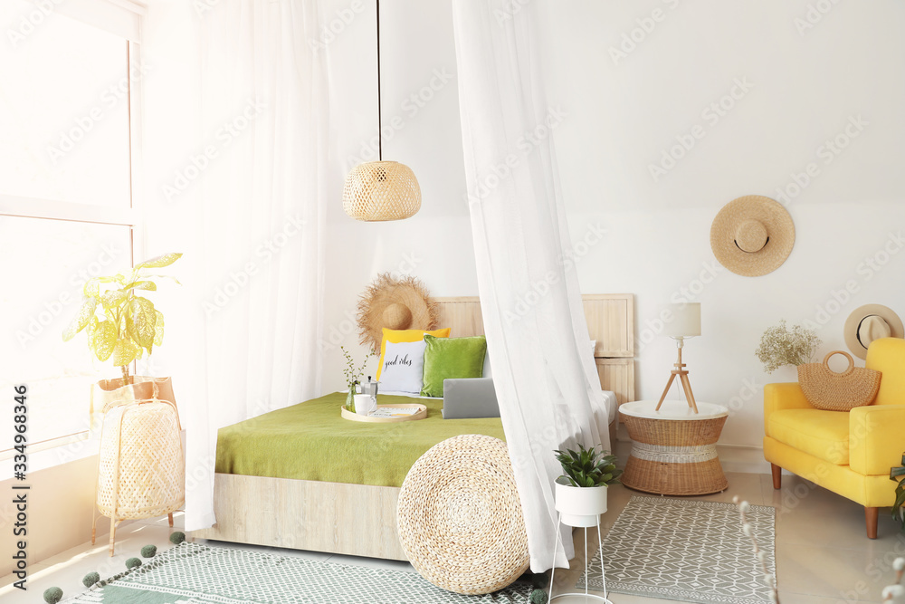 Interior of beautiful modern bedroom