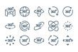 360 degree and panoramic rotation line icon set. Virtual reality vector outline icons.