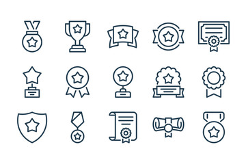 Poster - Award and Prize line icons. Trophy and Achivement vector icon set.