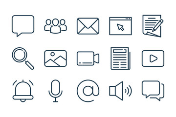 Media, Blog, Communication and Website navigation related line icon set. Media entertainment linear vector icons.