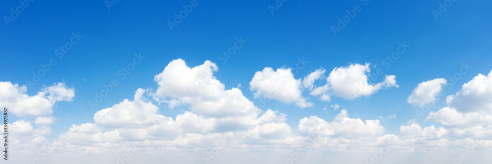Panorama Blue sky and white clouds. Bfluffy cloud in the blue sky background - obrazy, fototapety, plakaty 