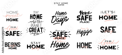 Fotomural Set of hand lettering with Coronavirus messages for stay home