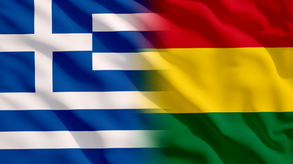 Sticker - Waving Greece and Bolivia National Flags with Fabric Texture