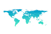 Vector World Map Infographic Symbol. International Illustration Sign. Blue Gradient Global Element For Business, Presentation, Sample, Web Design, Media, News, Blog, Report