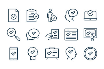 Fototapete - Checkmark and approve related line icons. Success and agreement vector icon set.