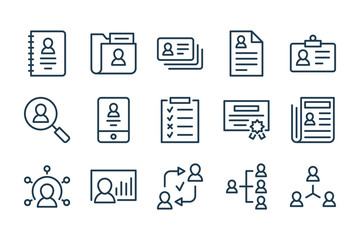 Poster - profile information and file management related line icons. human resources and recruitment vector l