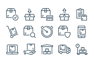 Poster - Delivery and Shipping related line icons. Logistics and Distribution vector linear icon set.